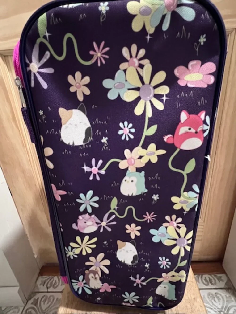 Squishmallows children's‎ rolling suitcase animal floral purple and pink travel